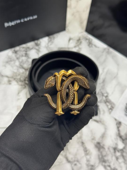Roberto Cavalli Snake Logo Black Leather Belt Combo With Box And Dust Bag Including Carry Bag
