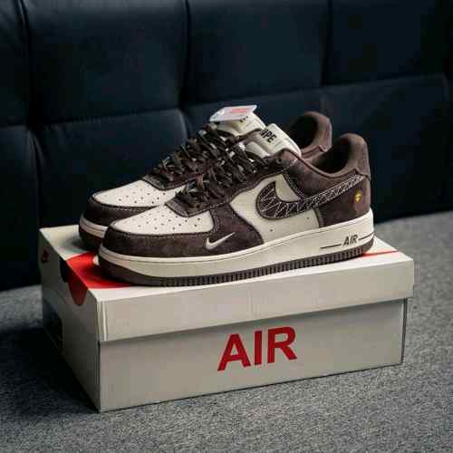 Bape x Nikkee Airforce 1 Beige Brown 1st Leather