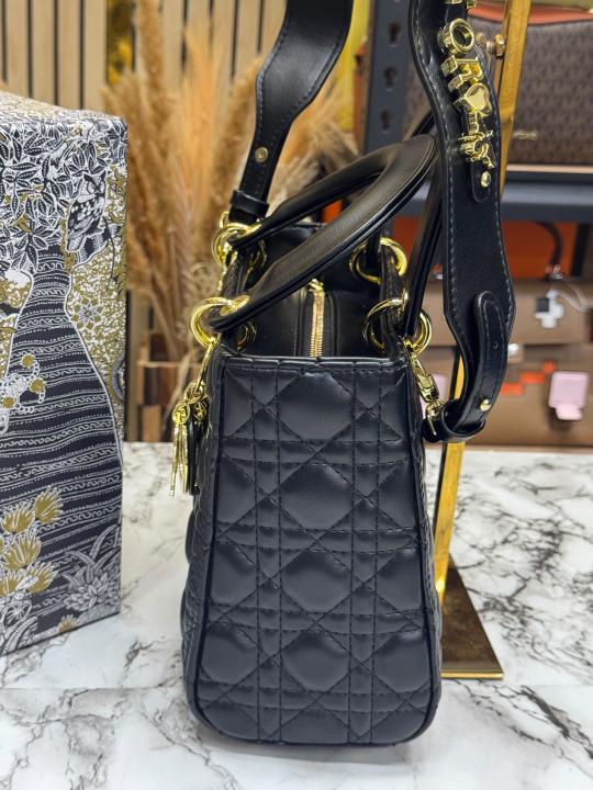 Christian Dio Medium Cannage Lady Handbag With Box And Dust Bag (Black) 2305