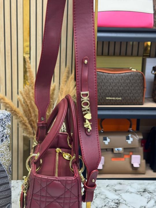 Christian Dio Medium Cannage Lady Handbag With Box And Dust Bag (Maroon) 2305