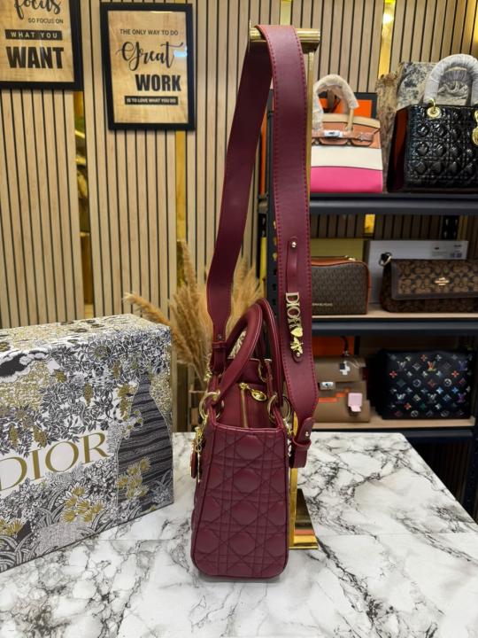 Christian Dio Medium Cannage Lady Handbag With Box And Dust Bag (Maroon) 2305