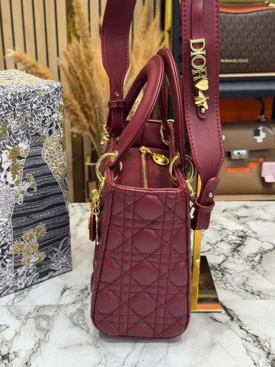 Christian Dio Medium Cannage Lady Handbag With Box And Dust Bag (Maroon) 2305