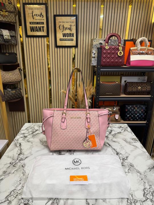 Michael Kor Jet Set Travel Signature Logo Large Top-Zip Tote Bag With Dust Bag (Pink)