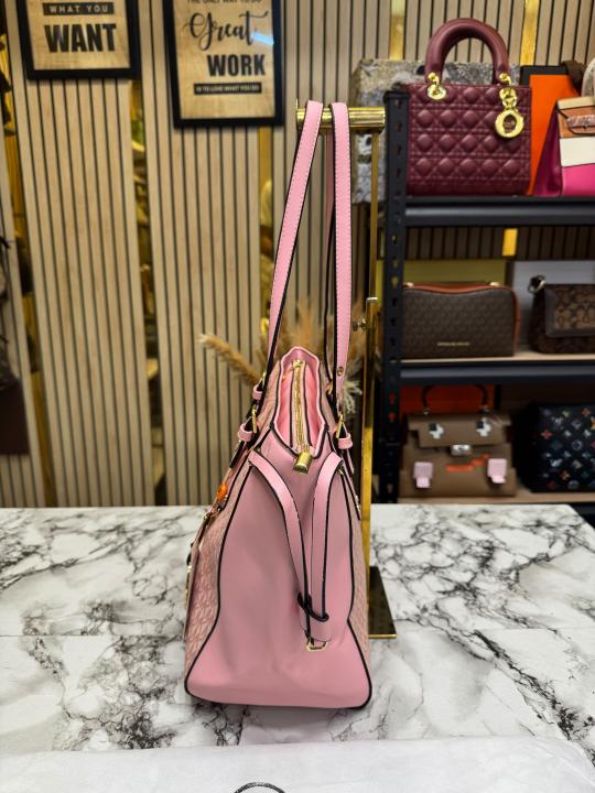 Michael Kor Jet Set Travel Signature Logo Large Top-Zip Tote Bag With Dust Bag (Pink)