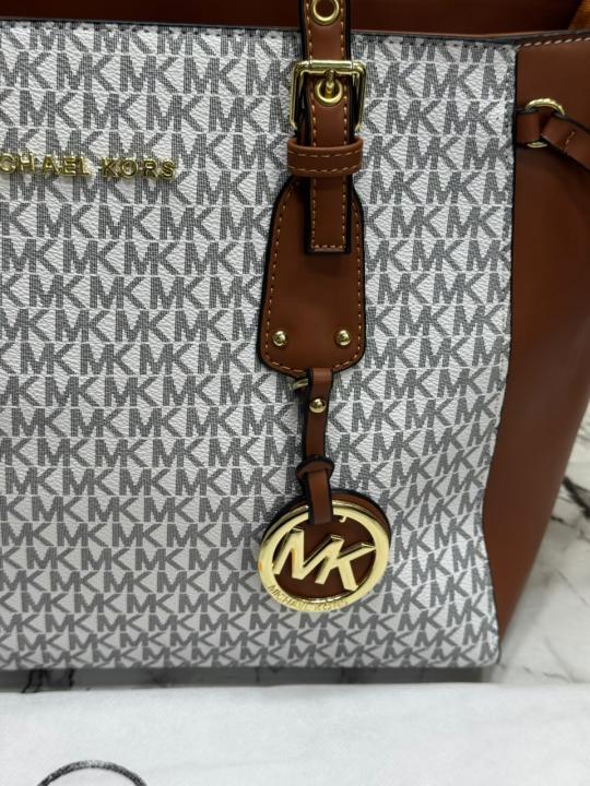 Michael Kor Jet Set Travel Signature Logo Large Top-Zip Tote Bag With Dust Bag (Beige Brown)