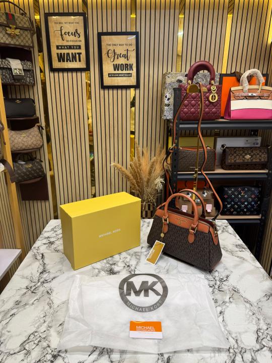 Michael Kor Ciara Medium Logo Satchel Bag With Box And Dust Bag (Brown) (M2387)