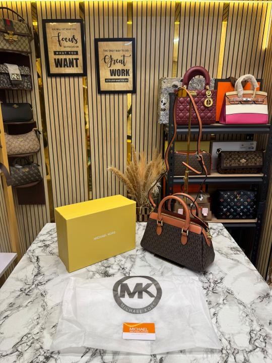 Michael Kor Ciara Medium Logo Satchel Bag With Box And Dust Bag (Brown) (M2387)