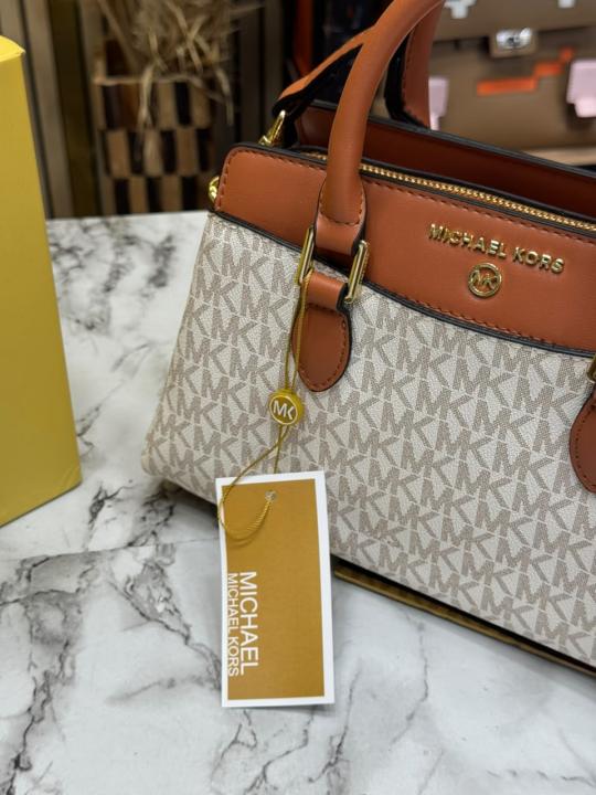 Michael Kor Ciara Medium Logo Satchel Bag With Box And Dust Bag (Beige Brown) (M2387)