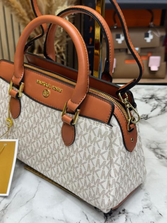 Michael Kor Ciara Medium Logo Satchel Bag With Box And Dust Bag (Beige Brown) (M2387)