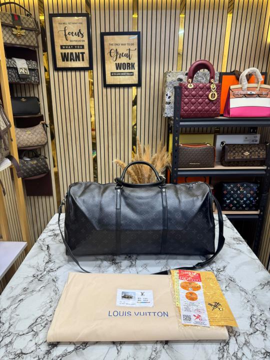 Loui Vuitton Keep All Bandouliere Monogram Duffle Bag With Dust Bag (Black)