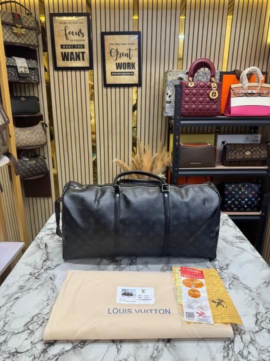 Loui Vuitton Keep All Bandouliere Monogram Duffle Bag With Dust Bag (Black)