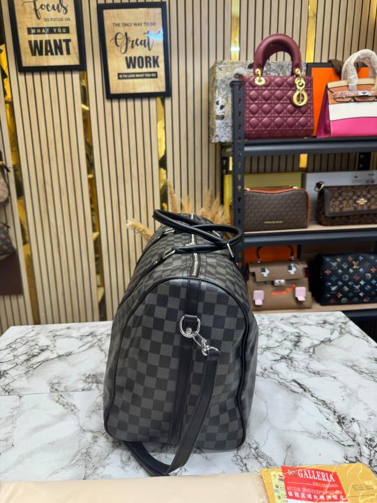 Loui Vuitton Keep All Bandouliere Checks Duffle Bag With Dust Bag (Black)