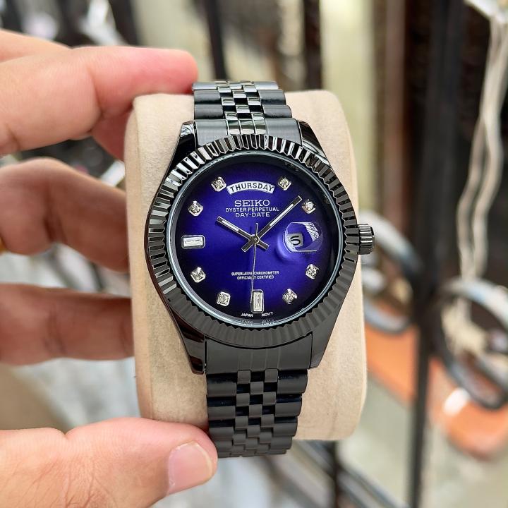 Seiko Oyster Perpetual Mod Day-Date Black Chain Blue Dial