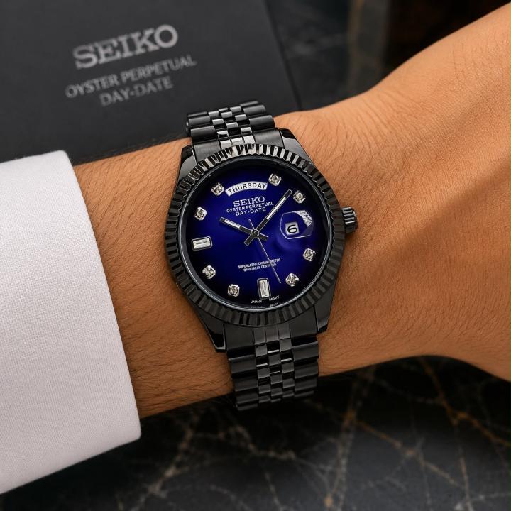 Seiko Oyster Perpetual Mod Day-Date Black Chain Blue Dial