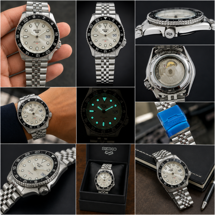 SEIK O 5 SPORTS GMT MOVEMENT LIKE AUTO OG LOCK SILVER WHITE 880