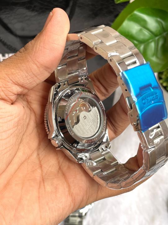 Seiko 5 Sports Day Date Open Back Silver Green AT458