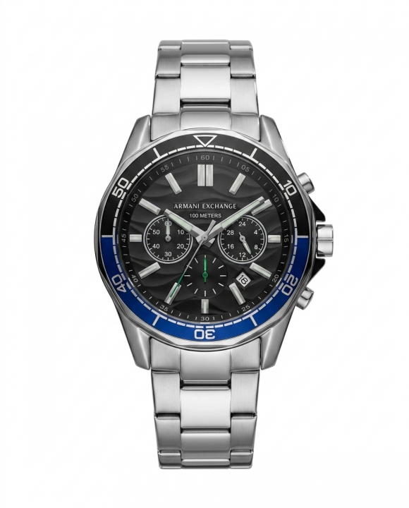 Armaani Exchange 100 Meters  Silver Blue Dial