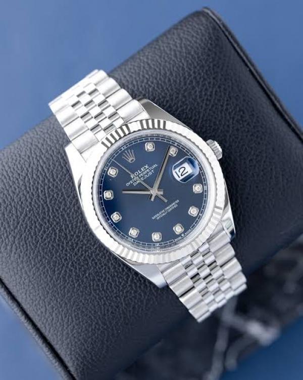 ROLEE DATE JUST PREMIUM SILVER BLUE SWIFT MOVEMENT