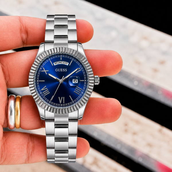 Gues s Day Date Men Silver Blue