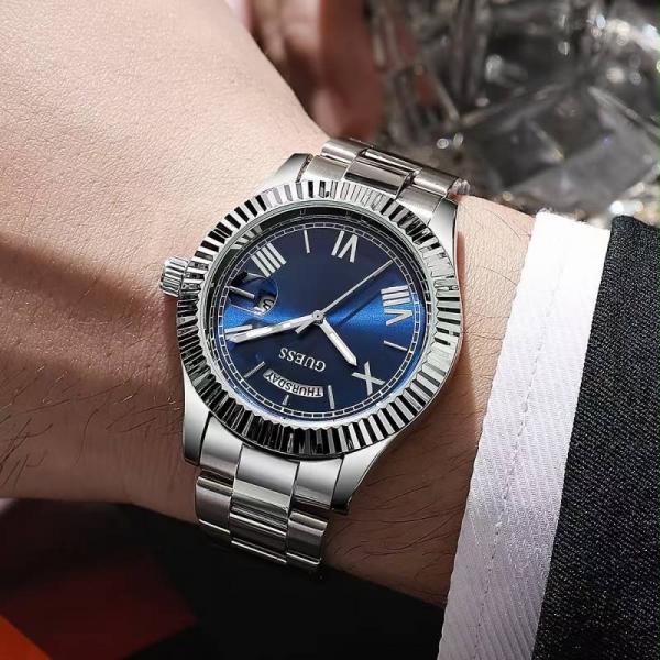 Gues s Day Date Men Silver Blue