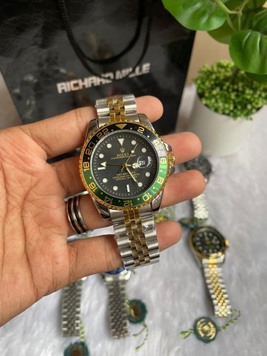 ROLEEX GMT MASTER 2 GOLD TWO TONE GREEN BLACK DIAL AT462