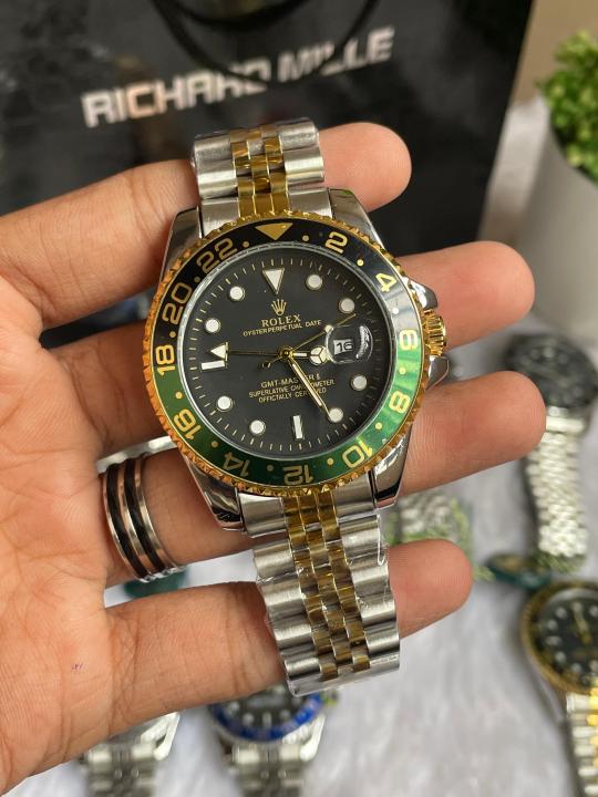 ROLEEX GMT MASTER 2 GOLD TWO TONE GREEN BLACK DIAL AT462