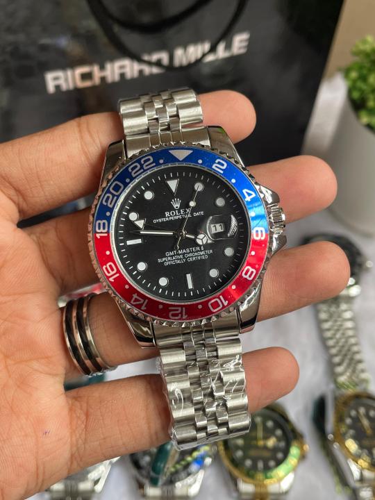 ROLEEX GMT MASTER 2 SILVER PEPSI BLACK DIAL AT462