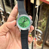 Fossiil Bannon Back Open Green Dial Black Silicone Strap