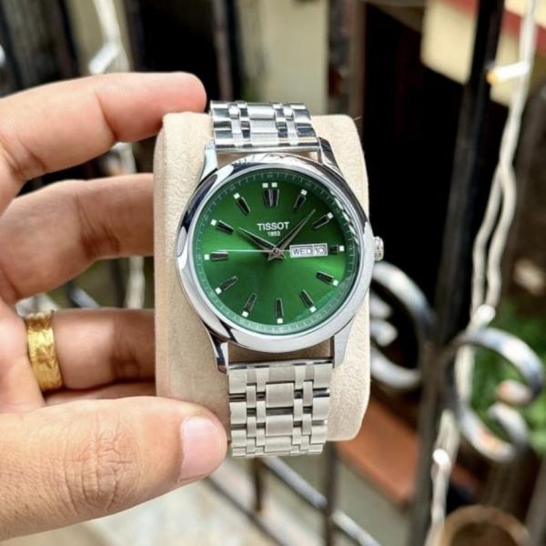 Tissoot 1853 Day-Date Lemon Silver Chain Green Dial