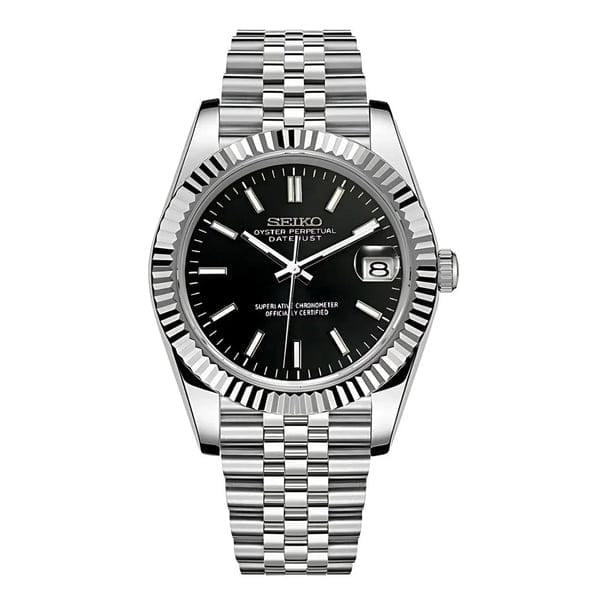 SEIK O MOD DATE JUST SWISS MOVEMENT LIKE AUTO BLACK DIAL 676