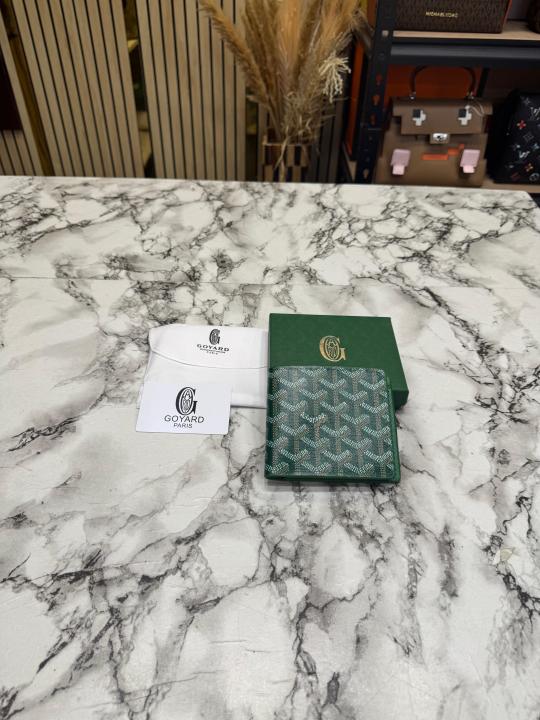 Goyar Signature Chevron Compact Wallet With Box And Dust Bag (Green)