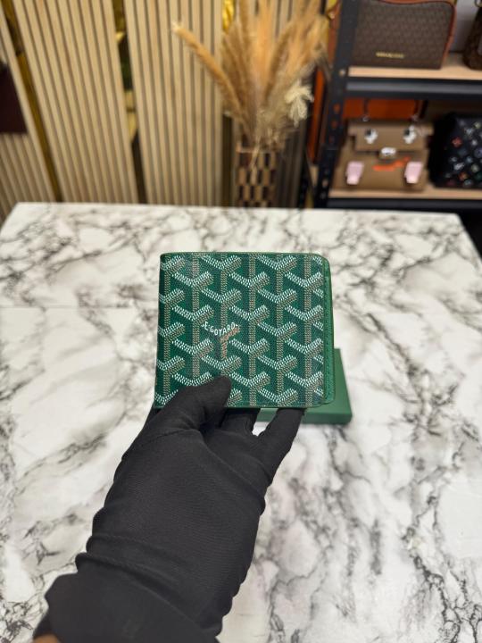 Goyar Signature Chevron Compact Wallet With Box And Dust Bag (Green)