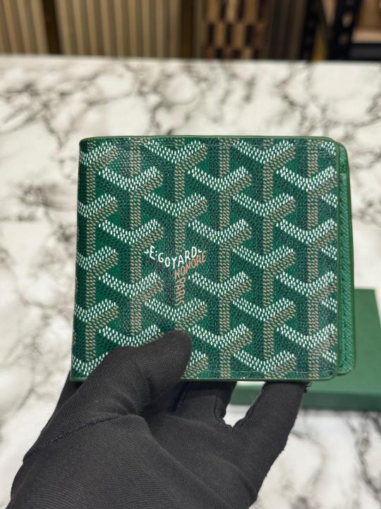 Goyar Signature Chevron Compact Wallet With Box And Dust Bag (Green)