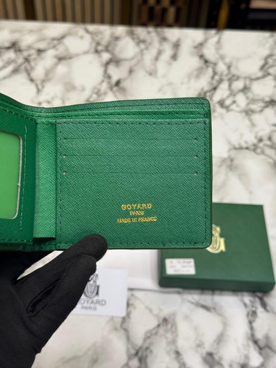 Goyar Signature Chevron Compact Wallet With Box And Dust Bag (Green)