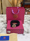 Tory Burc Black Leather Belt with Crystal Studded Gold Logo Buckle Includes Box Dust Bag And Carry Bag (T16)