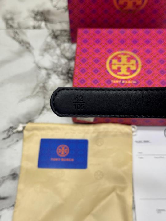 Tory Burc Black Leather Belt with Crystal Studded Gold Logo Buckle Includes Box Dust Bag And Carry Bag (T16)