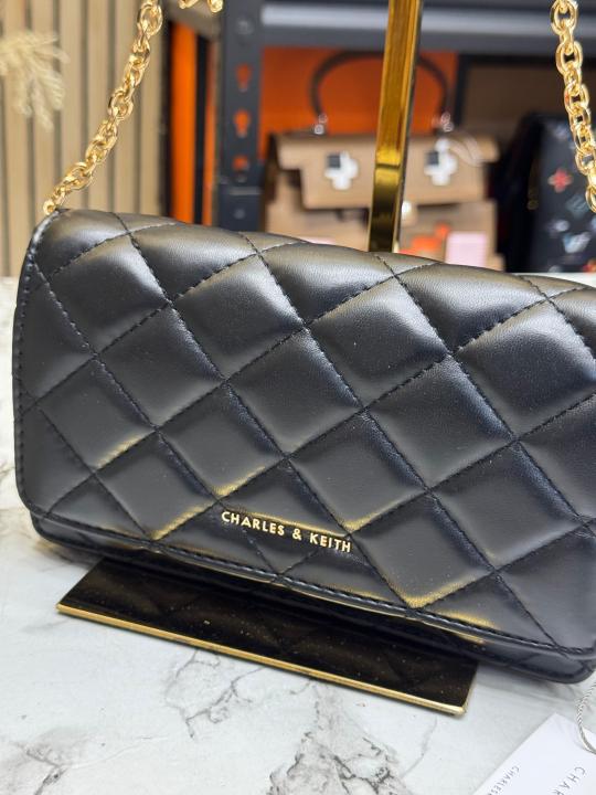 Charle & Keith Quilted Shoulder Bag With Box (Black)