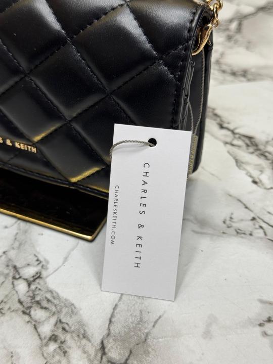 Charle & Keith Quilted Shoulder Bag With Box (Black)
