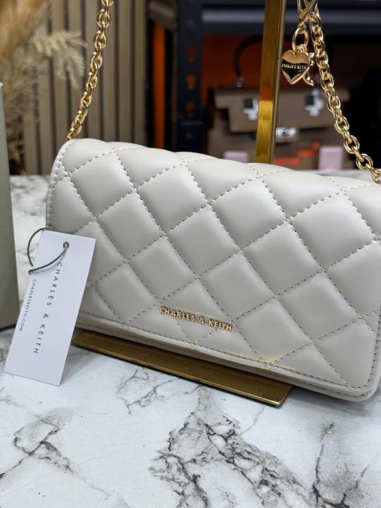 Charle & Keith Quilted Shoulder Bag With Box (White)