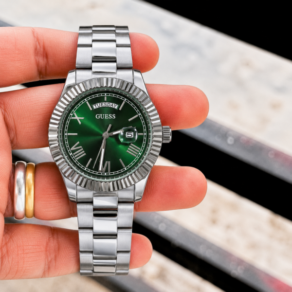 Gues s Day Date Men Silver Green