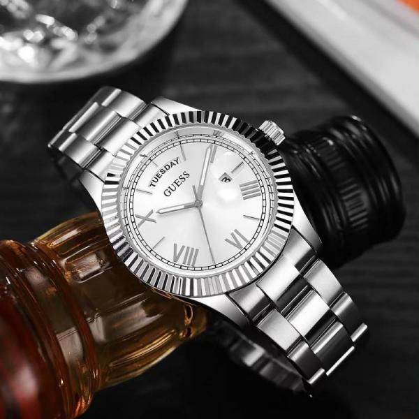 Gues s Day Date Men Silver White