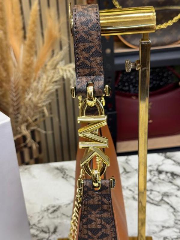 Michael Kor Mk Signature Chain Shoulder Bag With Leather Trim (Coffee Brown)(62306)