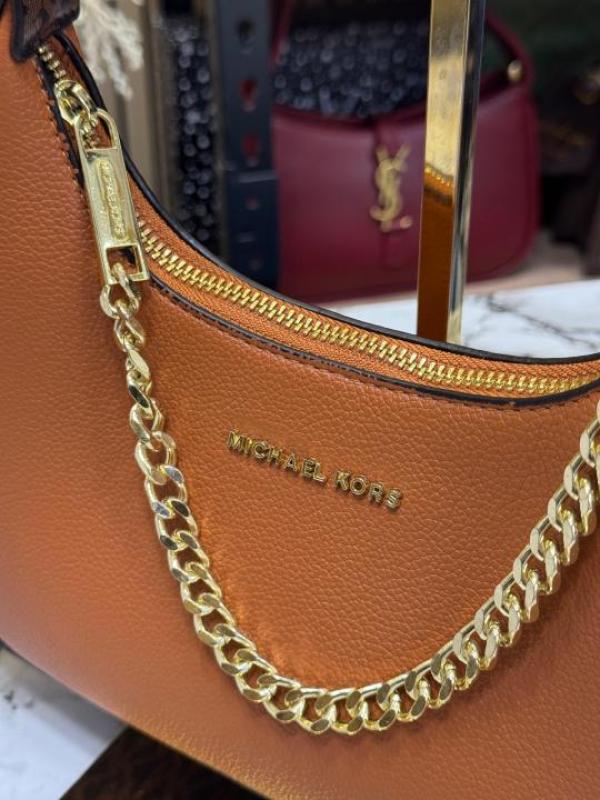 Michael Kor Mk Signature Chain Shoulder Bag With Leather Trim (Coffee Brown)(62306)