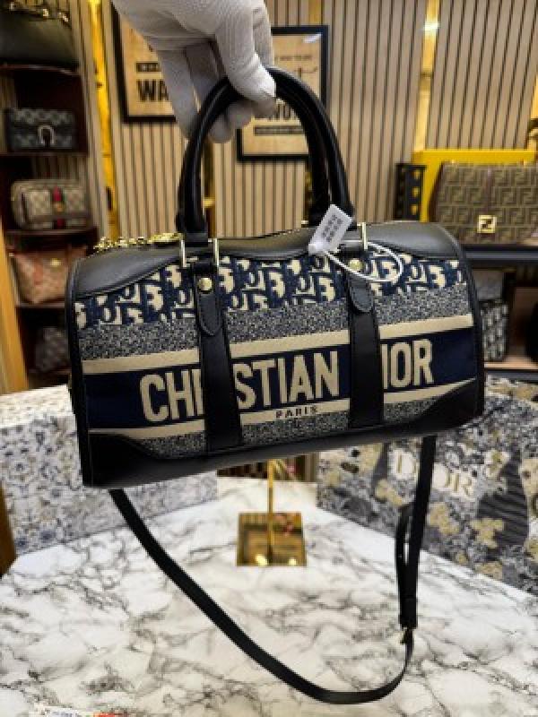 Dioor Oblique Canvas_Boston_Bag_With_Box_And_DustBag_Including_CarryBag_(Blue)