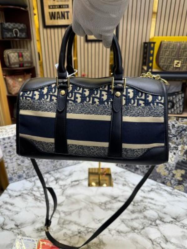 Dioor Oblique Canvas_Boston_Bag_With_Box_And_DustBag_Including_CarryBag_(Blue)