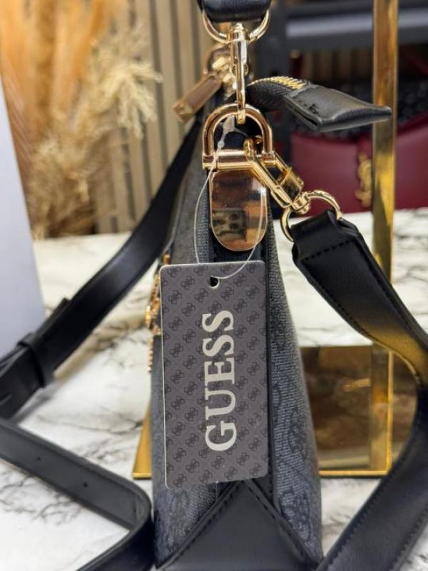 Guess Signature Monogram Baguette Shoulder Bag With Box And Dust Bag (Grey)