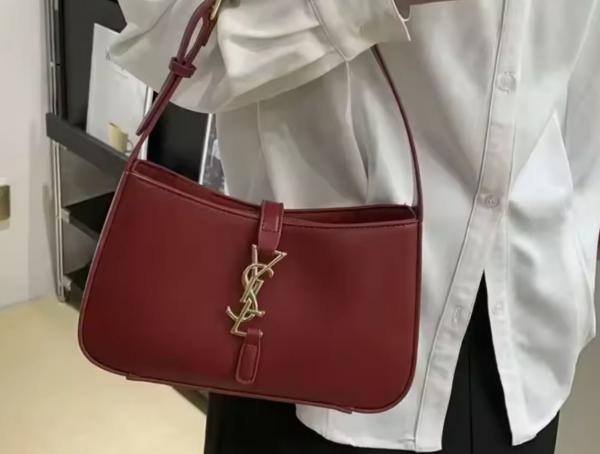 Ysl Yves Saint Laurent Hobo Shoulder Bag With Box And Dust Bag (Maroon) (F-862)