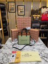 Coac Field Tote Mini Leatherware Print Colorblock Leather Crossbody Bag With Box And Dust Bag (C 80)(Green)