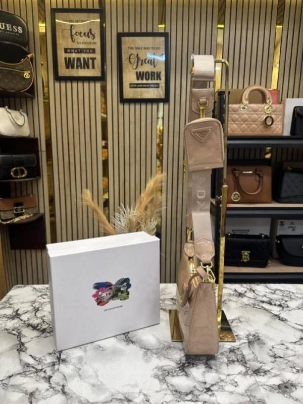 PRADDA RE EDITION GLOSSY BAG WITH OG BOX DUST BAG CARD CREAM DAMAGE BOX