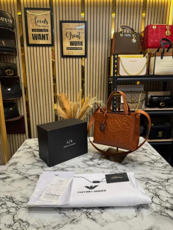 Arma Exchange Embossed Large Logo Tote Bag With Box And Dust Bag (8807 Brown)